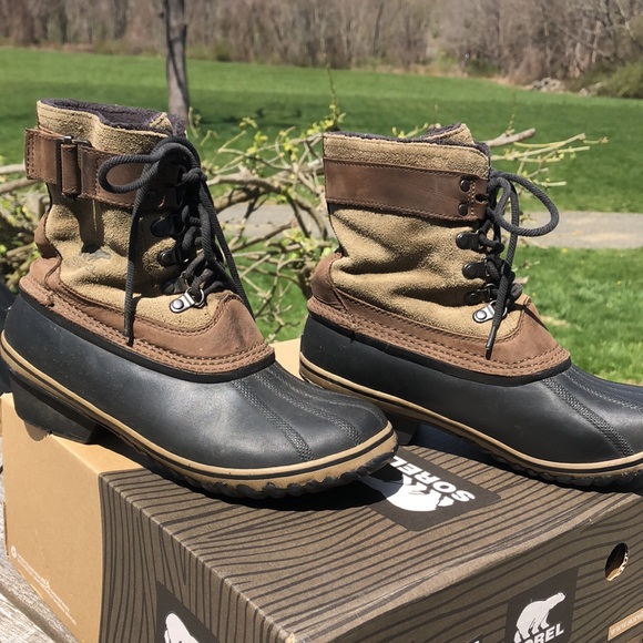 Sorel Fancy Lace II Suede Leather Winter Snow Duck Boots Green Brown Woman's 9 - Picture 3 of 11